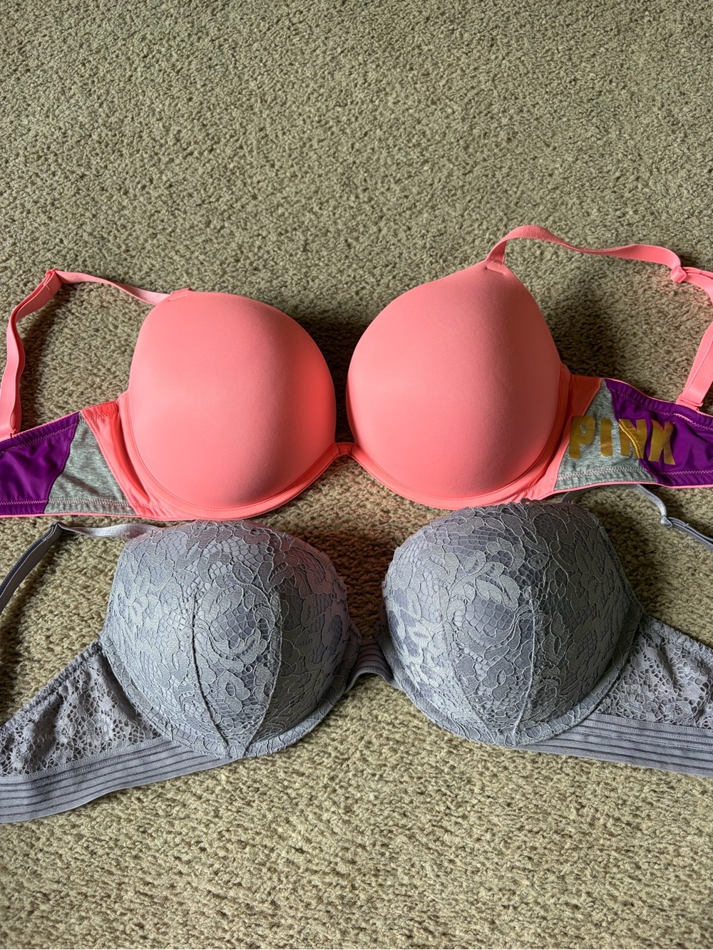 PINK Victoria's Secret Coral and Purple Mixed Bras Set